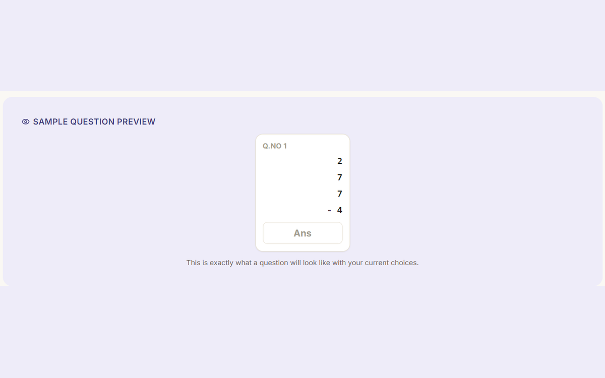 Screenshot of a live sample question preview